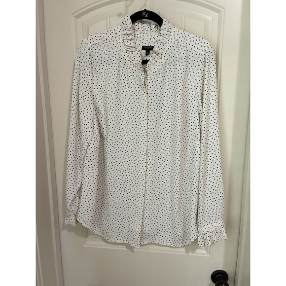 TALBOTS Womens Black Polka Dot Button Front Blouse Size 1X Ruffle Collar Pearls - Picture 1 of 4